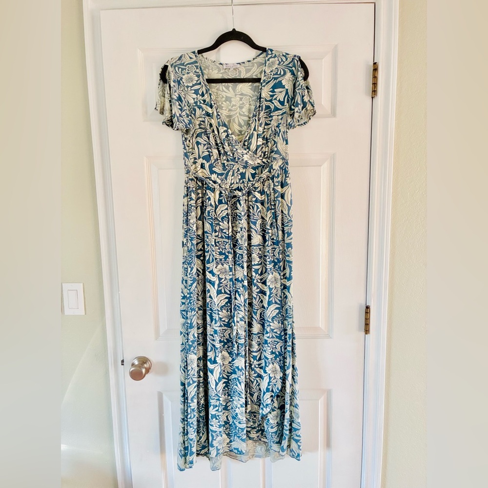 Patrons of Peace Blue and Cream Floral Maxi Dress